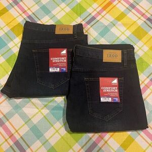 2 Pair IZOD Comfort Stretch Jeans Mens 40x29 Straight Fit Dark Wash NWT